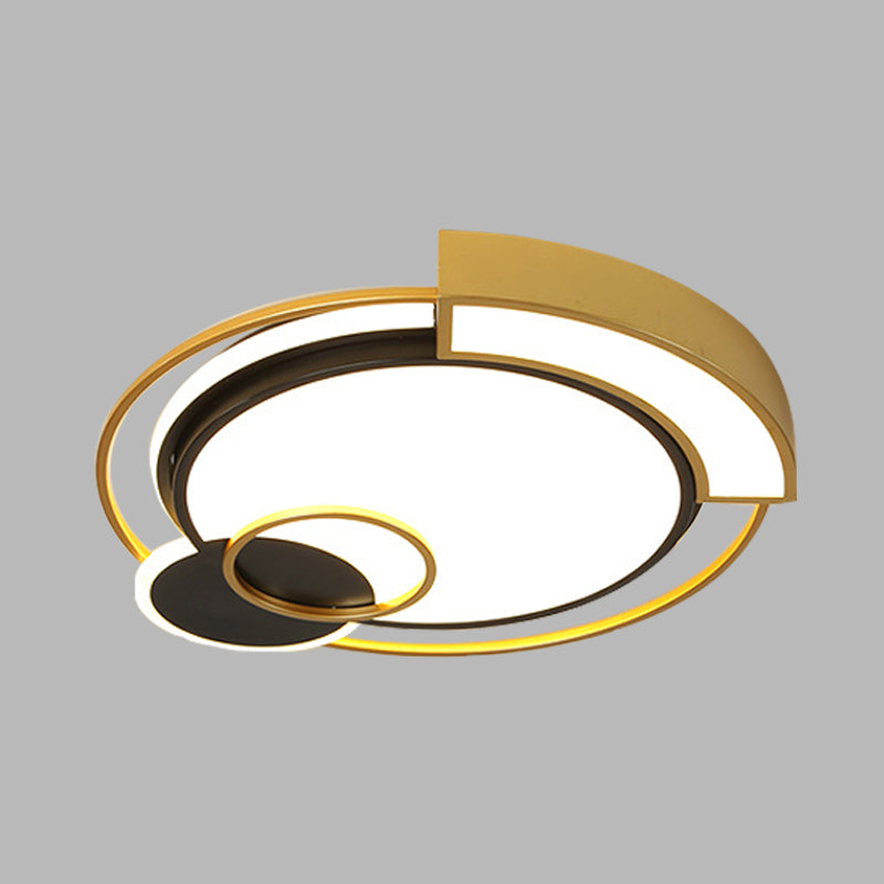 Minimalist Circle Flush Light Fixture Metal 16"/19.5" Width LED Bedroom Close to Ceiling Lamp in Black and Gold Clearhalo 'Ceiling Lights' 'Close To Ceiling Lights' 'Close to ceiling' 'Flush mount' Lighting' 732216