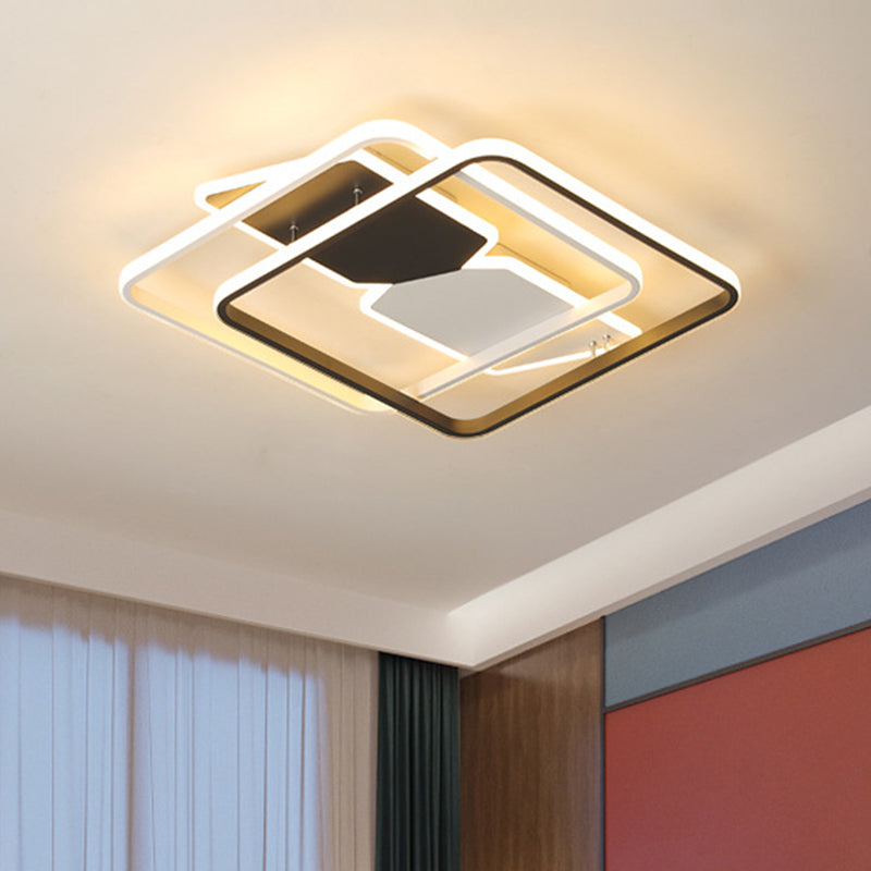 Acrylic 2-Square Flush Mount Lighting Simple 16"/19.5" W LED Ceiling Flush in Black for Bedroom Clearhalo 'Ceiling Lights' 'Close To Ceiling Lights' 'Close to ceiling' 'Flush mount' Lighting' 732234