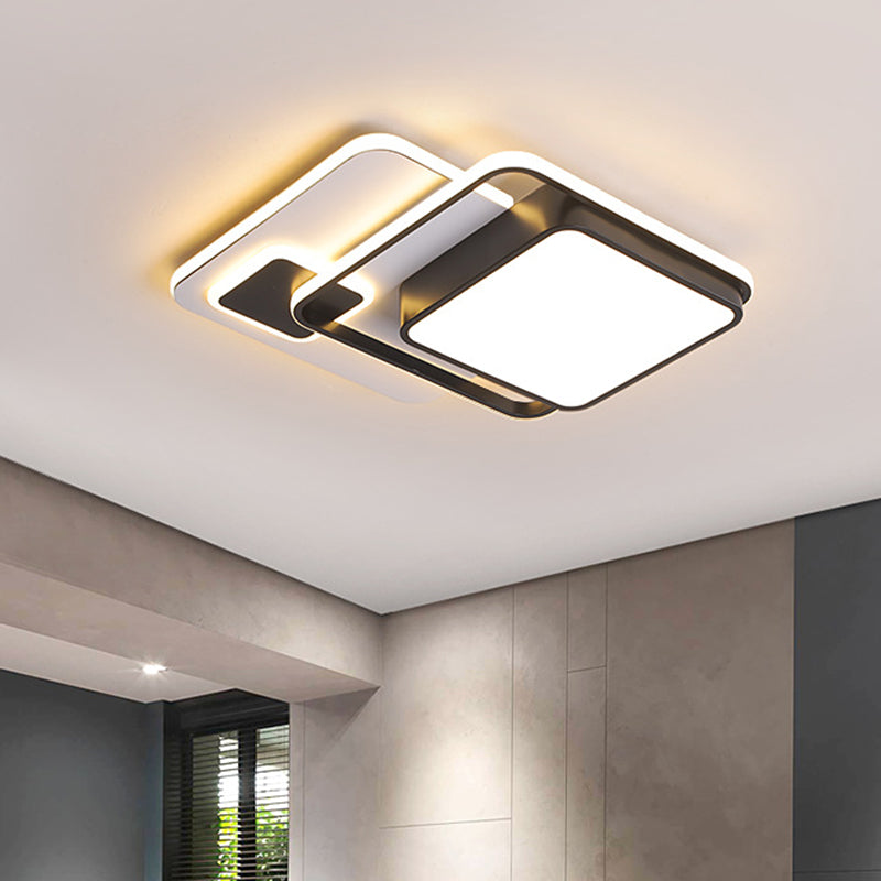 Modernist Square Flush Ceiling Light Iron 16"/19.5" W LED Bedroom Flush Lamp Fixture in Black Clearhalo 'Ceiling Lights' 'Close To Ceiling Lights' 'Close to ceiling' 'Flush mount' Lighting' 732251