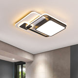 Modernist Square Flush Ceiling Light Iron 16"/19.5" W LED Bedroom Flush Lamp Fixture in Black Clearhalo 'Ceiling Lights' 'Close To Ceiling Lights' 'Close to ceiling' 'Flush mount' Lighting' 732251