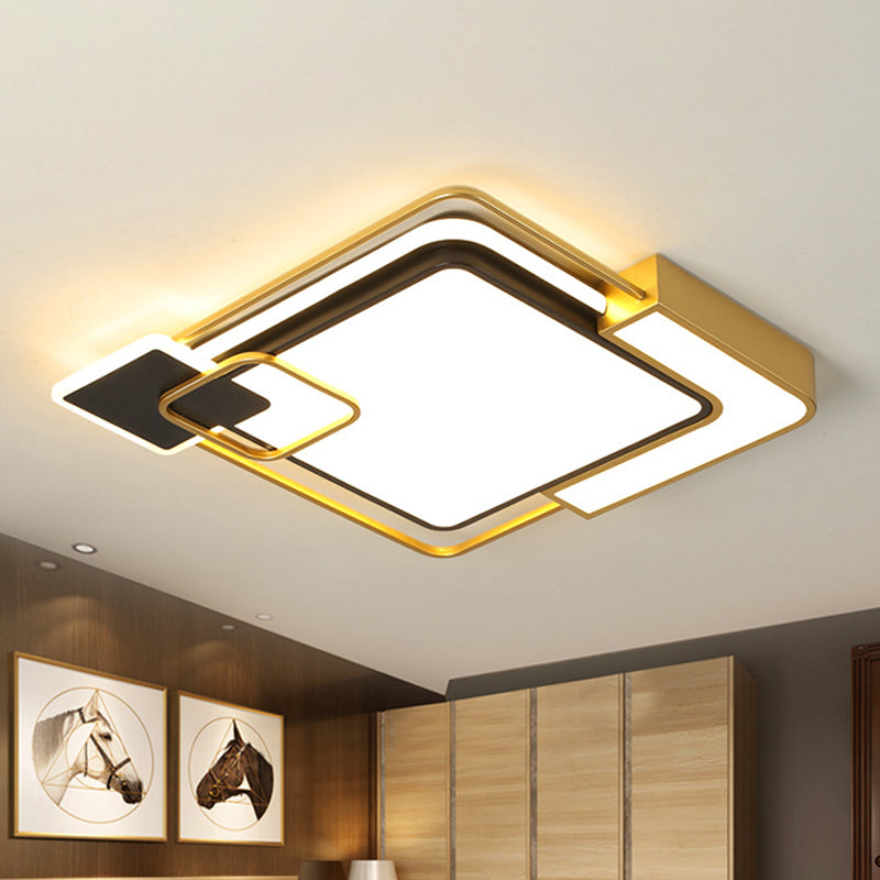 Squared Metallic Flushmount Lighting Modern Black and Gold LED Close to Ceiling Lamp, 16"/19.5" Wide Black-Gold Clearhalo 'Ceiling Lights' 'Close To Ceiling Lights' 'Close to ceiling' 'Flush mount' Lighting' 732256