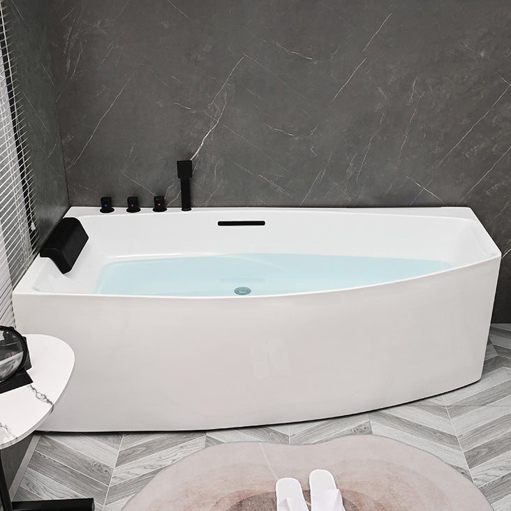 Modern Corner Acrylic Bathtub Soaking White Back to Wall Bath 67"L x 31"W x 23"H Tub with Black 5-Piece Set Clearhalo 'Bathroom Remodel & Bathroom Fixtures' 'Bathtubs' 'Home Improvement' 'home_improvement' 'home_improvement_bathtubs' 'Showers & Bathtubs' 7322592