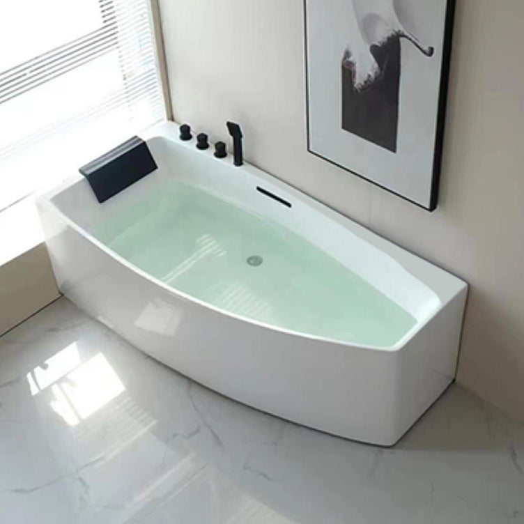 Modern Corner Acrylic Bathtub Soaking White Back to Wall Bath 55"L x 28"W x 23"H Tub with Black 5-Piece Set Clearhalo 'Bathroom Remodel & Bathroom Fixtures' 'Bathtubs' 'Home Improvement' 'home_improvement' 'home_improvement_bathtubs' 'Showers & Bathtubs' 7322593