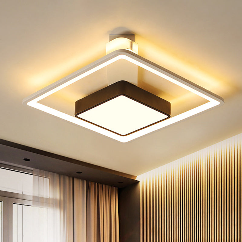 16"/19.5" W Iron Square Flushmount Minimalist Black and White LED Flush Mount Lighting, White/Warm Light Black-White Clearhalo 'Ceiling Lights' 'Close To Ceiling Lights' 'Close to ceiling' 'Flush mount' Lighting' 732262