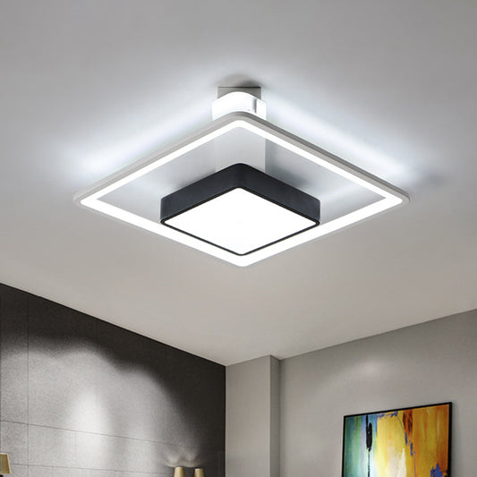 16"/19.5" W Iron Square Flushmount Minimalist Black and White LED Flush Mount Lighting, White/Warm Light Clearhalo 'Ceiling Lights' 'Close To Ceiling Lights' 'Close to ceiling' 'Flush mount' Lighting' 732264