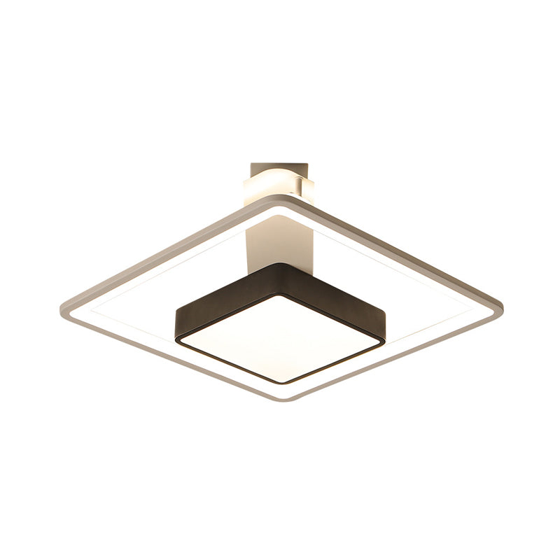 16"/19.5" W Iron Square Flushmount Minimalist Black and White LED Flush Mount Lighting, White/Warm Light Clearhalo 'Ceiling Lights' 'Close To Ceiling Lights' 'Close to ceiling' 'Flush mount' Lighting' 732265