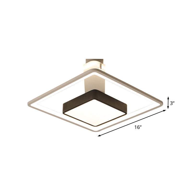 16"/19.5" W Iron Square Flushmount Minimalist Black and White LED Flush Mount Lighting, White/Warm Light Clearhalo 'Ceiling Lights' 'Close To Ceiling Lights' 'Close to ceiling' 'Flush mount' Lighting' 732266