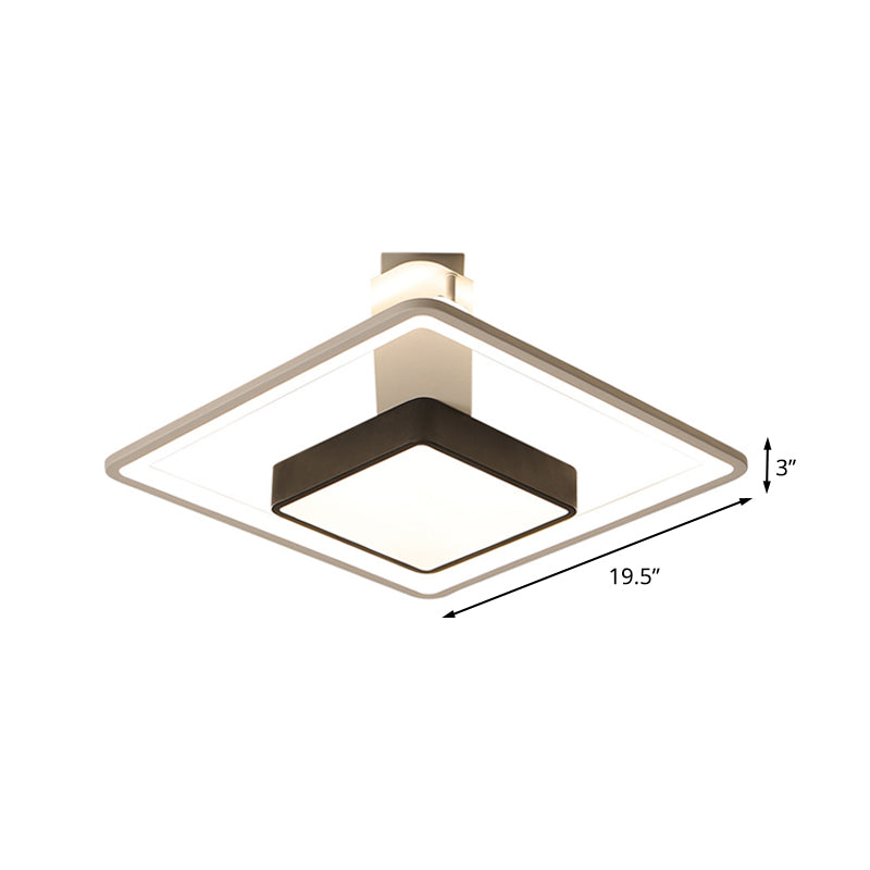 16"/19.5" W Iron Square Flushmount Minimalist Black and White LED Flush Mount Lighting, White/Warm Light Clearhalo 'Ceiling Lights' 'Close To Ceiling Lights' 'Close to ceiling' 'Flush mount' Lighting' 732267