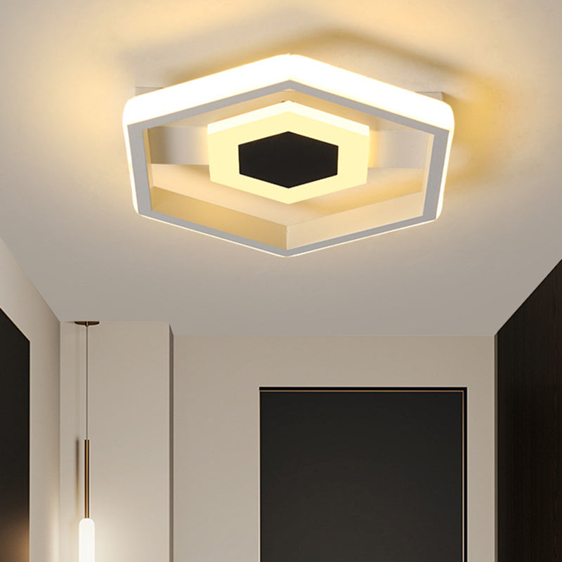 Metal Hexagon Ceiling Flush Modernist LED Flush-Mount Light Fixture in White for Cloakroom, White/Warm Light Clearhalo 'Ceiling Lights' 'Close To Ceiling Lights' 'Close to ceiling' 'Flush mount' Lighting' 732275