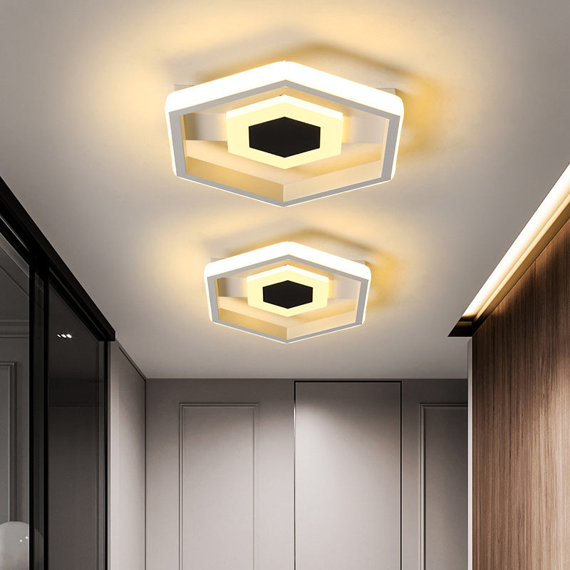 Metal Hexagon Ceiling Flush Modernist LED Flush-Mount Light Fixture in White for Cloakroom, White/Warm Light Clearhalo 'Ceiling Lights' 'Close To Ceiling Lights' 'Close to ceiling' 'Flush mount' Lighting' 732276
