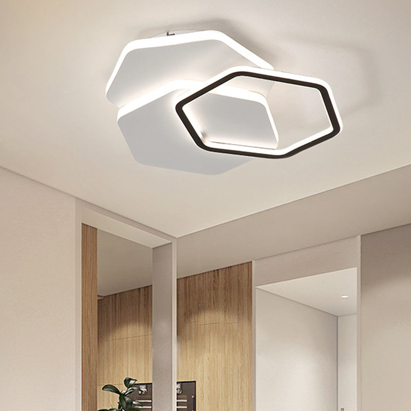 Black and White 3-Tier Hexagon Flush Lamp Modernist LED Acrylic Ceiling Mounted Fixture in White/Warm Light, 16"/19.5" Wide Clearhalo 'Ceiling Lights' 'Close To Ceiling Lights' 'Close to ceiling' 'Flush mount' Lighting' 732280