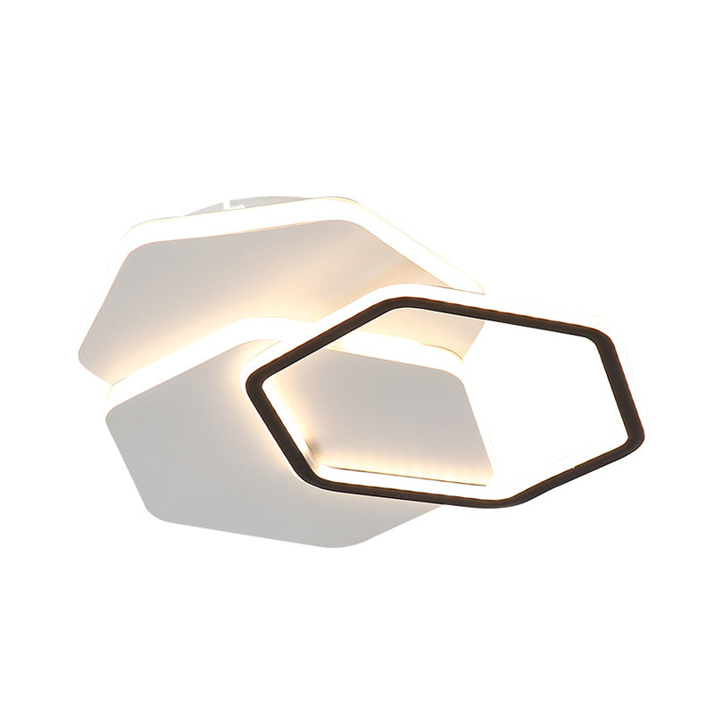 Black and White 3-Tier Hexagon Flush Lamp Modernist LED Acrylic Ceiling Mounted Fixture in White/Warm Light, 16"/19.5" Wide Clearhalo 'Ceiling Lights' 'Close To Ceiling Lights' 'Close to ceiling' 'Flush mount' Lighting' 732282