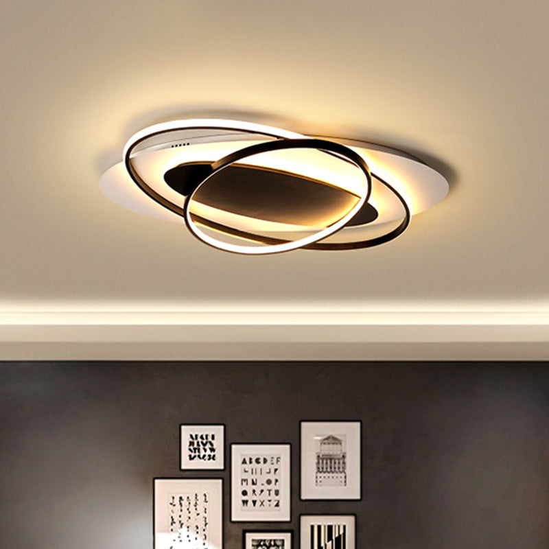 Oval Ring Acrylic Flushmount Lighting Modern White and Black LED Ceiling Flush in Warm/White Light for Bedroom Black-White Clearhalo 'Ceiling Lights' 'Close To Ceiling Lights' 'Close to ceiling' 'Flush mount' Lighting' 732285