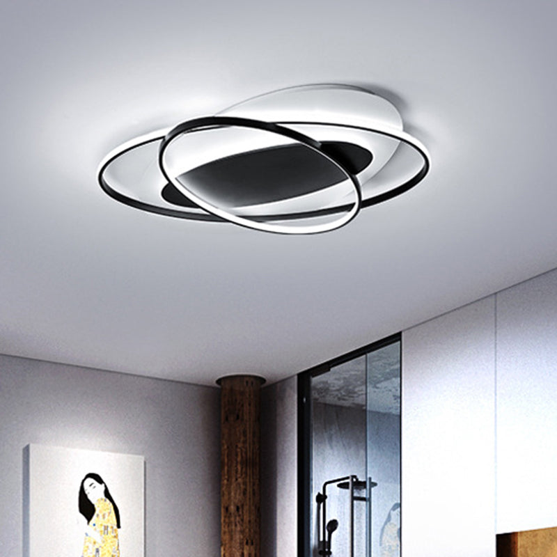 Oval Ring Acrylic Flushmount Lighting Modern White and Black LED Ceiling Flush in Warm/White Light for Bedroom Clearhalo 'Ceiling Lights' 'Close To Ceiling Lights' 'Close to ceiling' 'Flush mount' Lighting' 732286