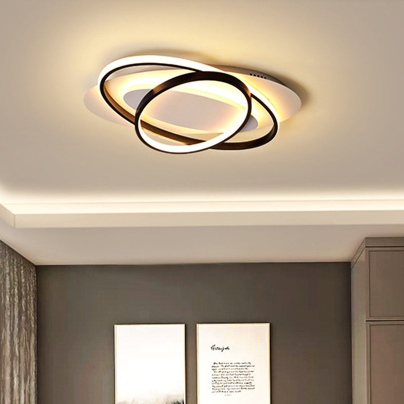 Oval Ring Acrylic Flushmount Lighting Modern White and Black LED Ceiling Flush in Warm/White Light for Bedroom Clearhalo 'Ceiling Lights' 'Close To Ceiling Lights' 'Close to ceiling' 'Flush mount' Lighting' 732287