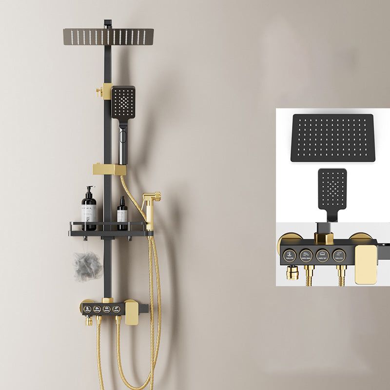 Shower Set Wall Mounted Lever Handle Shower Hose Handshower Square Shower Set Black-Gold Temperature Control Digital Display Not Included Clearhalo 'Bathroom Remodel & Bathroom Fixtures' 'Home Improvement' 'home_improvement' 'home_improvement_shower_faucets' 'Shower Faucets & Systems' 'shower_faucets' 'Showers & Bathtubs Plumbing' 'Showers & Bathtubs' 7322877