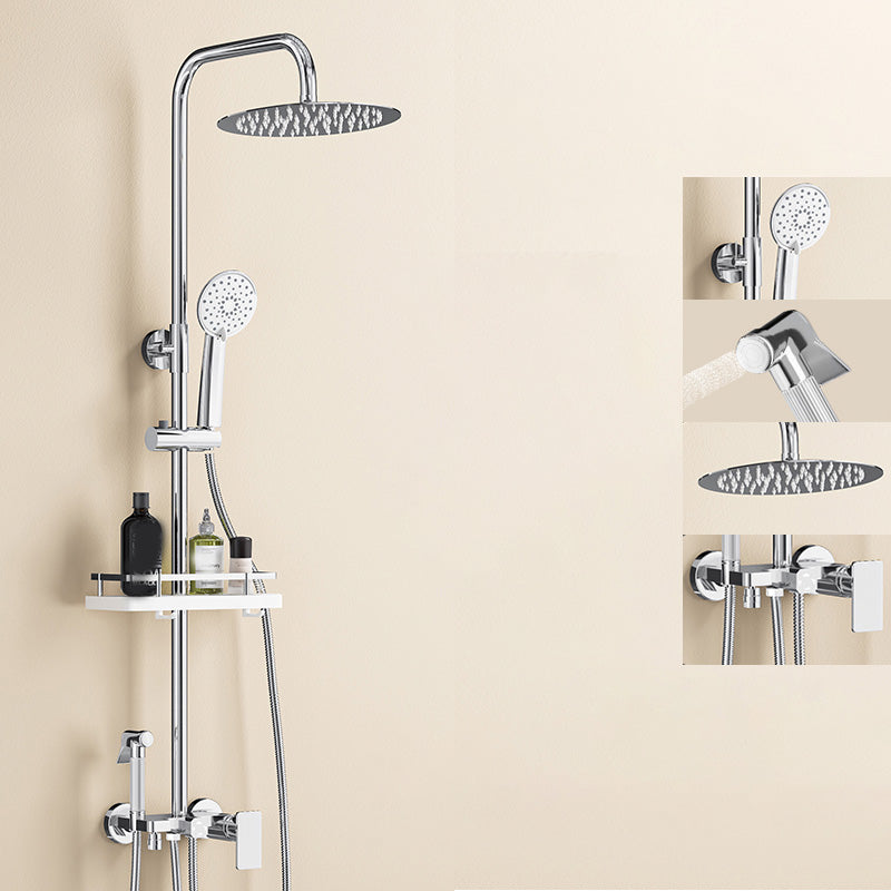 Thermostatic Shower Set Adjustable Spray Pattern Shower System with Slide Bar Round Four-Mode Hand Spray Temperature Control Clearhalo 'Bathroom Remodel & Bathroom Fixtures' 'Home Improvement' 'home_improvement' 'home_improvement_shower_faucets' 'Shower Faucets & Systems' 'shower_faucets' 'Showers & Bathtubs Plumbing' 'Showers & Bathtubs' 7322897