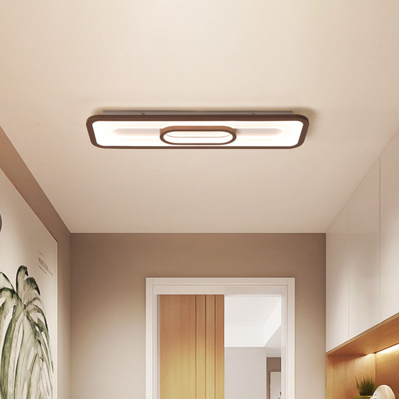 Simple Rectangle Flush Lighting Acrylic 23.5"/31.5" Wide LED Corridor Ceiling Flush Mount in Coffee, White/Warm Light Clearhalo 'Ceiling Lights' 'Close To Ceiling Lights' 'Close to ceiling' 'Flush mount' Lighting' 732312