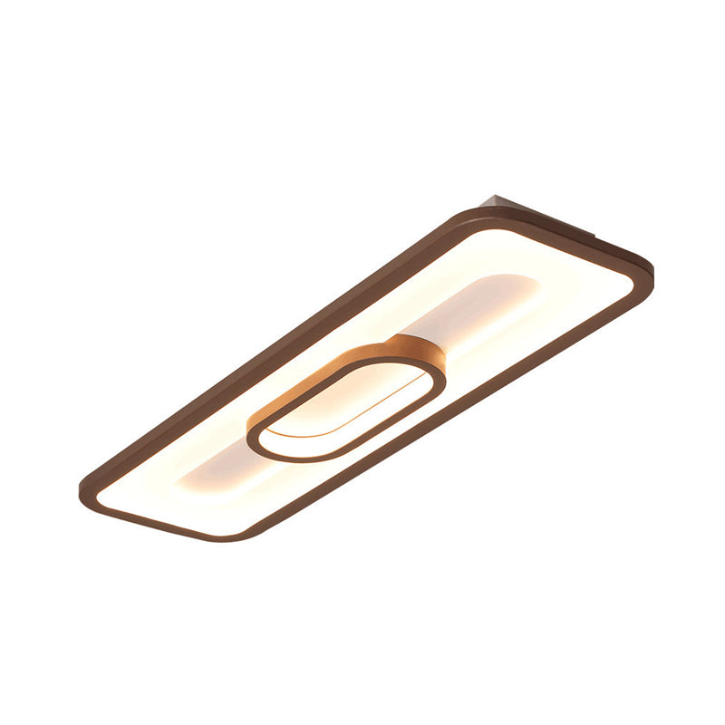 Simple Rectangle Flush Lighting Acrylic 23.5"/31.5" Wide LED Corridor Ceiling Flush Mount in Coffee, White/Warm Light Clearhalo 'Ceiling Lights' 'Close To Ceiling Lights' 'Close to ceiling' 'Flush mount' Lighting' 732313