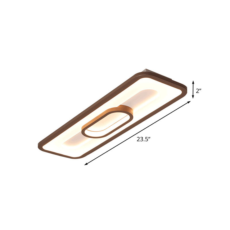 Simple Rectangle Flush Lighting Acrylic 23.5"/31.5" Wide LED Corridor Ceiling Flush Mount in Coffee, White/Warm Light Clearhalo 'Ceiling Lights' 'Close To Ceiling Lights' 'Close to ceiling' 'Flush mount' Lighting' 732314