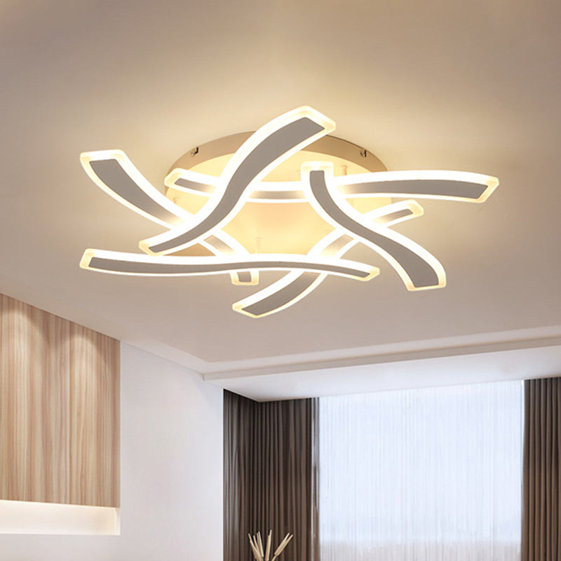 White Cross Wave Flush Mount Modernist LED Acrylic Semi Ceiling Flush for Bedroom in Warm/White Light Clearhalo 'Ceiling Lights' 'Close To Ceiling Lights' 'Close to ceiling' 'Semi-flushmount' Lighting' 732322