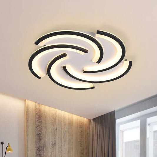 16"/19.5" W Acrylic Spiral Flush Light Modern LED Black Ceiling Flush Mount in Warm/White Light for Bedroom Clearhalo 'Ceiling Lights' 'Close To Ceiling Lights' 'Close to ceiling' 'Flush mount' Lighting' 732327