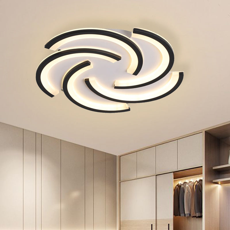 16"/19.5" W Acrylic Spiral Flush Light Modern LED Black Ceiling Flush Mount in Warm/White Light for Bedroom Clearhalo 'Ceiling Lights' 'Close To Ceiling Lights' 'Close to ceiling' 'Flush mount' Lighting' 732328