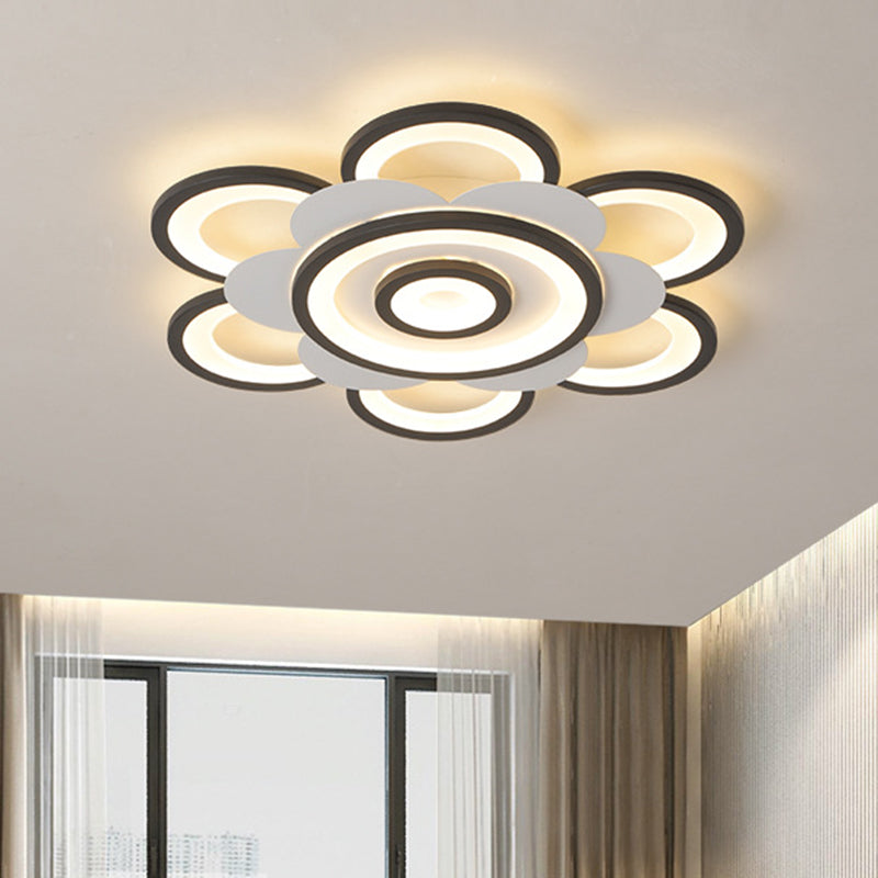 White and Black Flower-Like Flushmount Contemporary 20.5"/24.5" W LED Acrylic Ceiling Flush in White/Warm Light Black-White 24.5" Clearhalo 'Ceiling Lights' 'Close To Ceiling Lights' 'Close to ceiling' 'Flush mount' Lighting' 732347