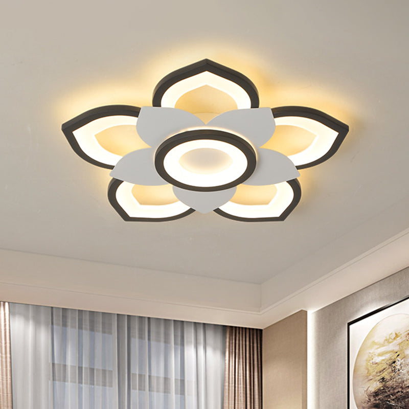 20.5"/24.5" W Lotus Flush Ceiling Light Modern Acrylic Black and White LED Flush Lamp Fixture, White/Warm Light Black-White 20.5" Clearhalo 'Ceiling Lights' 'Close To Ceiling Lights' 'Close to ceiling' 'Flush mount' Lighting' 732356