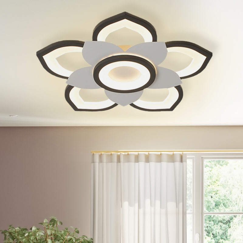 20.5"/24.5" W Lotus Flush Ceiling Light Modern Acrylic Black and White LED Flush Lamp Fixture, White/Warm Light Clearhalo 'Ceiling Lights' 'Close To Ceiling Lights' 'Close to ceiling' 'Flush mount' Lighting' 732357