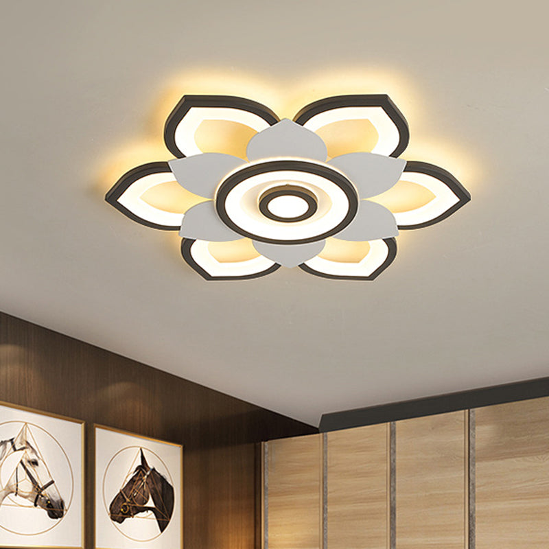 20.5"/24.5" W Lotus Flush Ceiling Light Modern Acrylic Black and White LED Flush Lamp Fixture, White/Warm Light Black-White 24.5" Clearhalo 'Ceiling Lights' 'Close To Ceiling Lights' 'Close to ceiling' 'Flush mount' Lighting' 732361