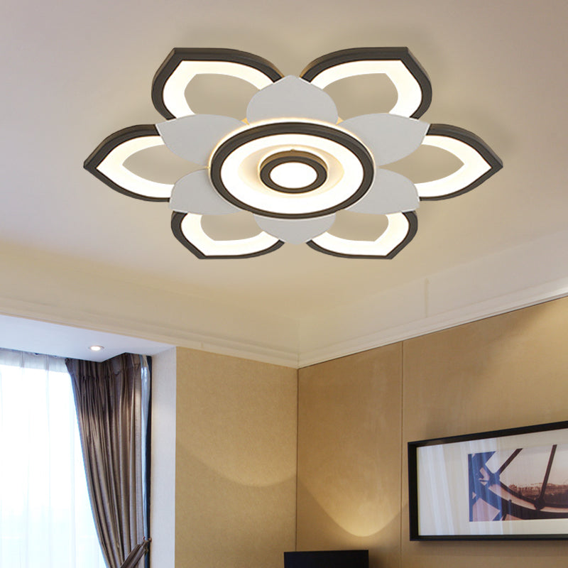 20.5"/24.5" W Lotus Flush Ceiling Light Modern Acrylic Black and White LED Flush Lamp Fixture, White/Warm Light Clearhalo 'Ceiling Lights' 'Close To Ceiling Lights' 'Close to ceiling' 'Flush mount' Lighting' 732362