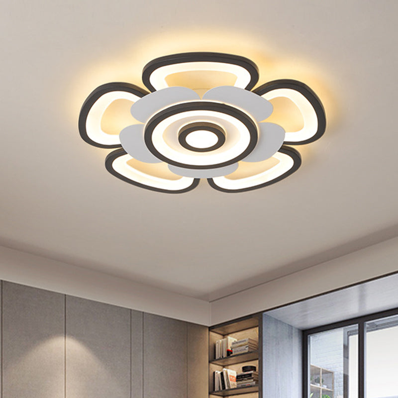 Floral Acrylic Flush Mounted Light Contemporary LED Black and White Ceiling Lamp in Warm/White Light, 20.5"/24.5" W Black-White 20.5" Clearhalo 'Ceiling Lights' 'Close To Ceiling Lights' 'Close to ceiling' 'Flush mount' Lighting' 732365