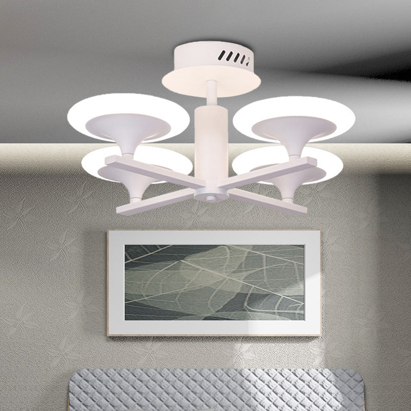 Modern 3/4-Light Semi Flush Mount White Round LED Radial Flush Ceiling Lamp with Acrylic Shade in White/Warm Light 4 White Clearhalo 'Ceiling Lights' 'Close To Ceiling Lights' 'Close to ceiling' 'Semi-flushmount' Lighting' 732385