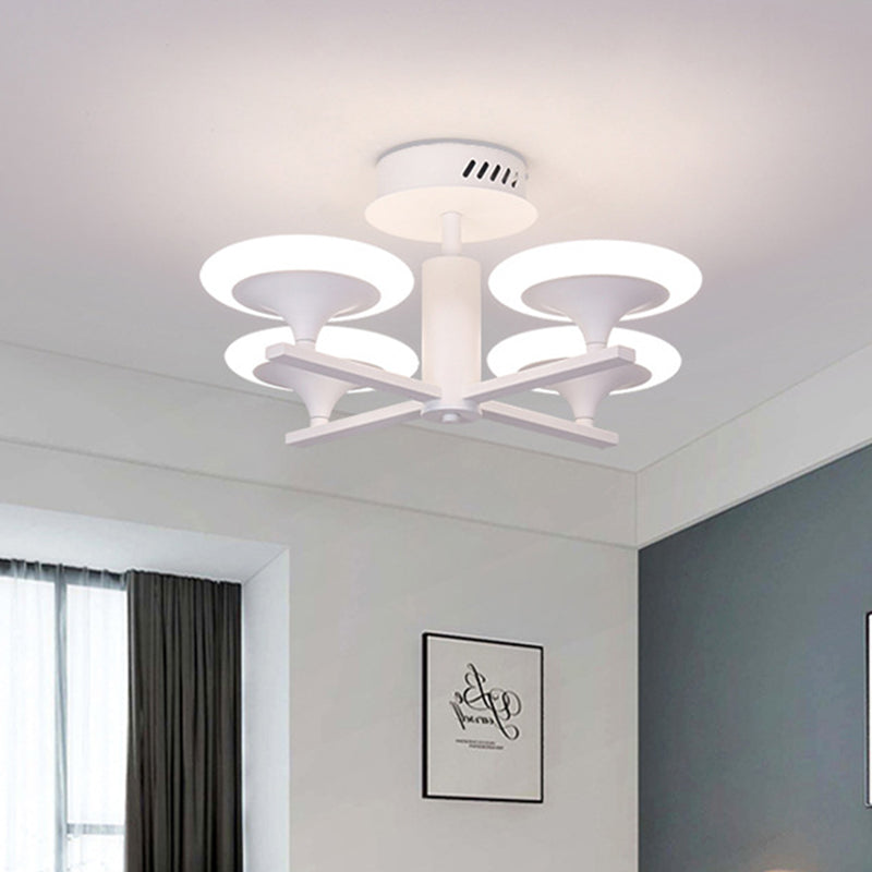 Modern 3/4-Light Semi Flush Mount White Round LED Radial Flush Ceiling Lamp with Acrylic Shade in White/Warm Light Clearhalo 'Ceiling Lights' 'Close To Ceiling Lights' 'Close to ceiling' 'Semi-flushmount' Lighting' 732386