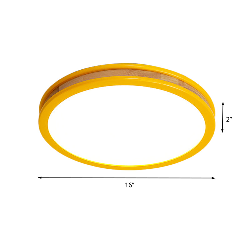 Yellow Round Flushmount Macaroon LED Wood Ceiling Flush Mount for Bedroom, 12"/16" Dia Clearhalo 'Ceiling Lights' 'Close To Ceiling Lights' 'Close to ceiling' 'Flush mount' Lighting' 732408