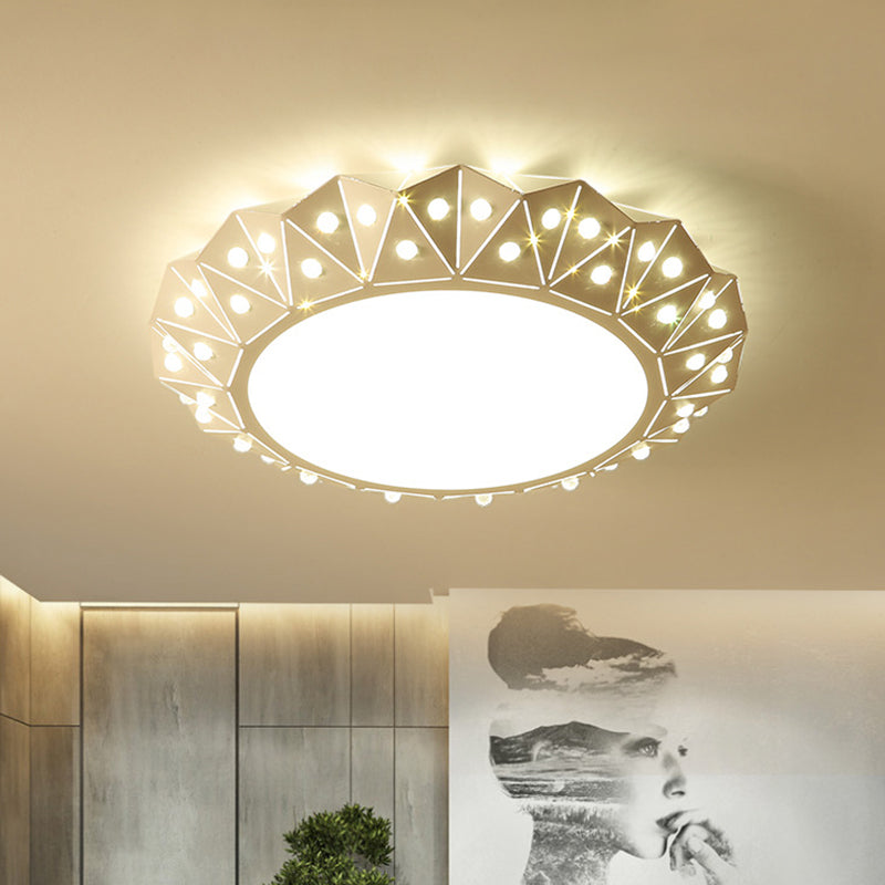 Metal Drum Flush Mount Modern 16.5"/22.5" Wide LED White Flush Ceiling Light with Diamond Design White Clearhalo 'Ceiling Lights' 'Close To Ceiling Lights' 'Close to ceiling' 'Flush mount' Lighting' 732409