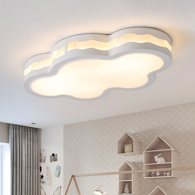 26"/22.5" W Cloud Flush Lamp Modern Iron LED Bedroom Ceiling Mount Fixture in White with Acrylic Shade, Warm/White Light White Clearhalo 'Ceiling Lights' 'Close To Ceiling Lights' 'Close to ceiling' 'Flush mount' Lighting' 732415