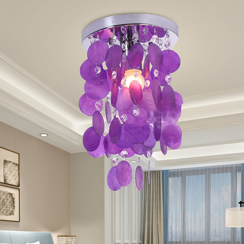 Purple Waterfall Flushmount Lighting Modernism 1 Bulb Shell Flush Mount Ceiling Lamp Purple Clearhalo 'Ceiling Lights' 'Close To Ceiling Lights' 'Close to ceiling' 'Flush mount' Lighting' 732421