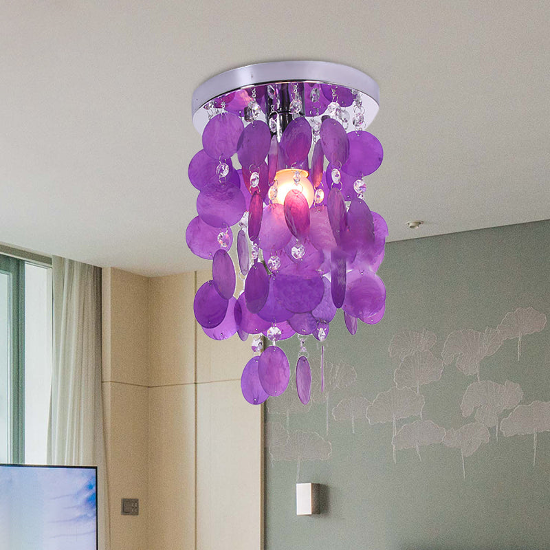 Purple Waterfall Flushmount Lighting Modernism 1 Bulb Shell Flush Mount Ceiling Lamp Clearhalo 'Ceiling Lights' 'Close To Ceiling Lights' 'Close to ceiling' 'Flush mount' Lighting' 732422