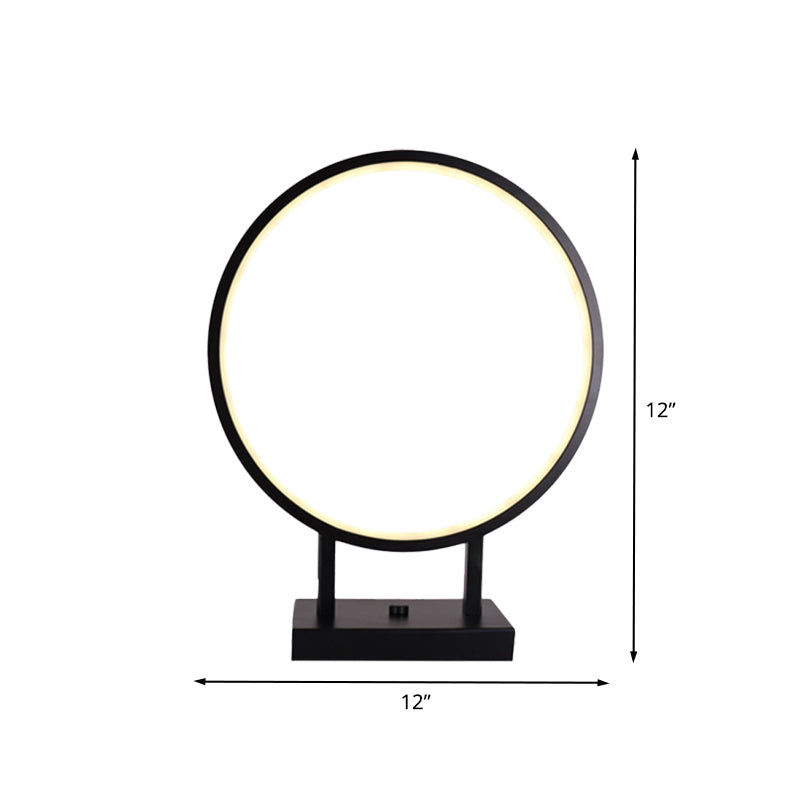 Minimalist Ring Desk Light Aluminum LED Bedroom Table Lamp in Black with Plug In Cord, White/Warm Light Clearhalo 'Lamps' 'Table Lamps' Lighting' 732430