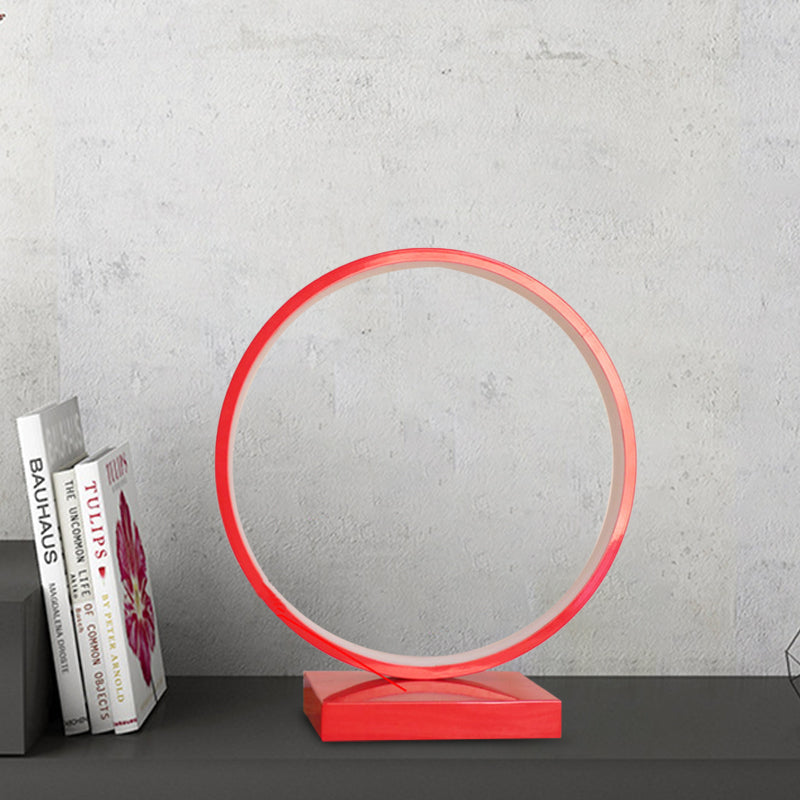 Circle Ring Table Light Aluminum Simple Plug In LED Nightstand Lamp in Red/Pink, White/Warm Light Clearhalo 'Lamps' 'Table Lamps' Lighting' 732432