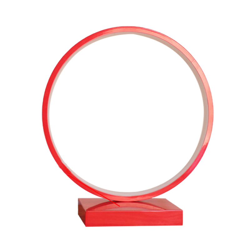 Circle Ring Table Light Aluminum Simple Plug In LED Nightstand Lamp in Red/Pink, White/Warm Light Clearhalo 'Lamps' 'Table Lamps' Lighting' 732433