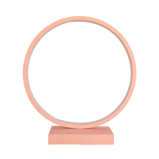 Circle Ring Table Light Aluminum Simple Plug In LED Nightstand Lamp in Red/Pink, White/Warm Light Clearhalo 'Lamps' 'Table Lamps' Lighting' 732438