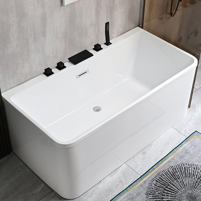 Back to Wall Soaking Bathtub Modern Rectangular Antique Finish Bath Tub Tub with Black 5-Piece Set Clearhalo 'Bathroom Remodel & Bathroom Fixtures' 'Bathtubs' 'Home Improvement' 'home_improvement' 'home_improvement_bathtubs' 'Showers & Bathtubs' 7324464