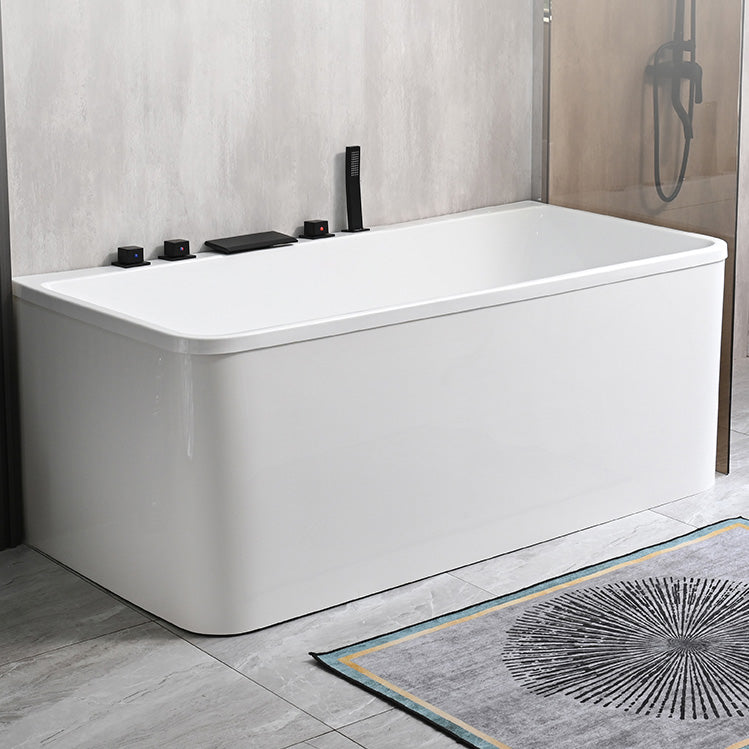 Back to Wall Soaking Bathtub Modern Rectangular Antique Finish Bath Tub 63"L x 30"W x 23"H Tub with Black 5-Piece Set Clearhalo 'Bathroom Remodel & Bathroom Fixtures' 'Bathtubs' 'Home Improvement' 'home_improvement' 'home_improvement_bathtubs' 'Showers & Bathtubs' 7324467