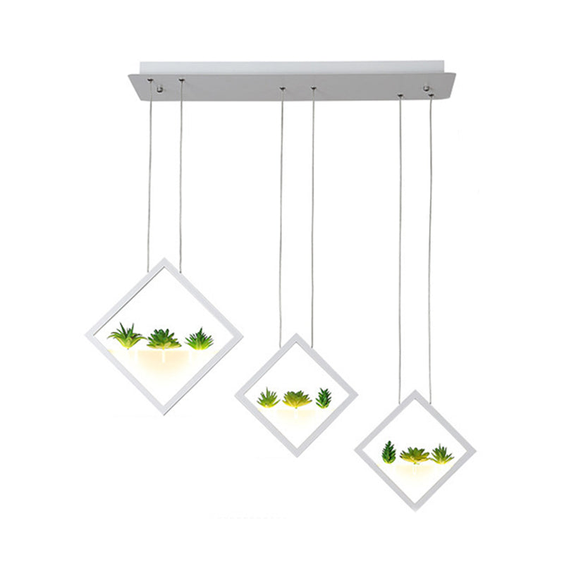 White 3-Rhombus Suspension Light Modernism LED Acrylic Cluster Pendant Lamp with Plant Deco in Warm/White Light Clearhalo 'Ceiling Lights' 'Modern Pendants' 'Modern' 'Pendant Lights' 'Pendants' Lighting' 732476