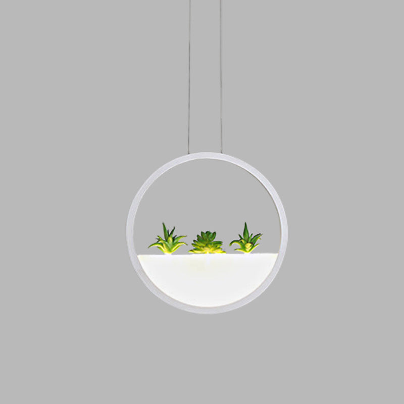 Circular Bedside Pendant Modernist 11"/14" Wide LED Acrylic Hanging Ceiling Lamp in White with Plant Decor, White/Warm Light Clearhalo 'Ceiling Lights' 'Modern Pendants' 'Modern' 'Pendant Lights' 'Pendants' Lighting' 732481