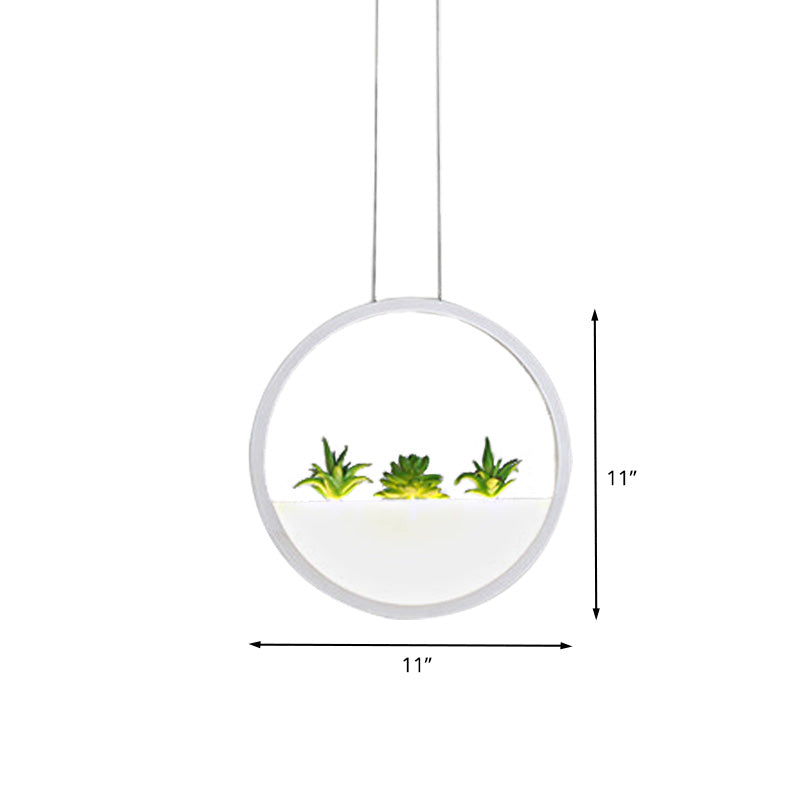 Circular Bedside Pendant Modernist 11"/14" Wide LED Acrylic Hanging Ceiling Lamp in White with Plant Decor, White/Warm Light Clearhalo 'Ceiling Lights' 'Modern Pendants' 'Modern' 'Pendant Lights' 'Pendants' Lighting' 732482