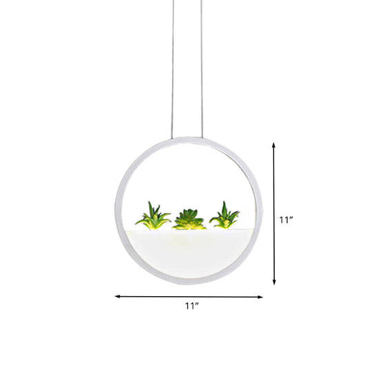 Circular Bedside Pendant Modernist 11"/14" Wide LED Acrylic Hanging Ceiling Lamp in White with Plant Decor, White/Warm Light Clearhalo 'Ceiling Lights' 'Modern Pendants' 'Modern' 'Pendant Lights' 'Pendants' Lighting' 732482